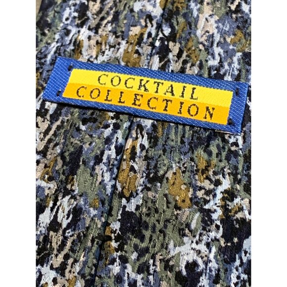 Cocktail Collection Silk Tie Abstract Pattern Mens Blue Green Gold - Picture 3 of 6